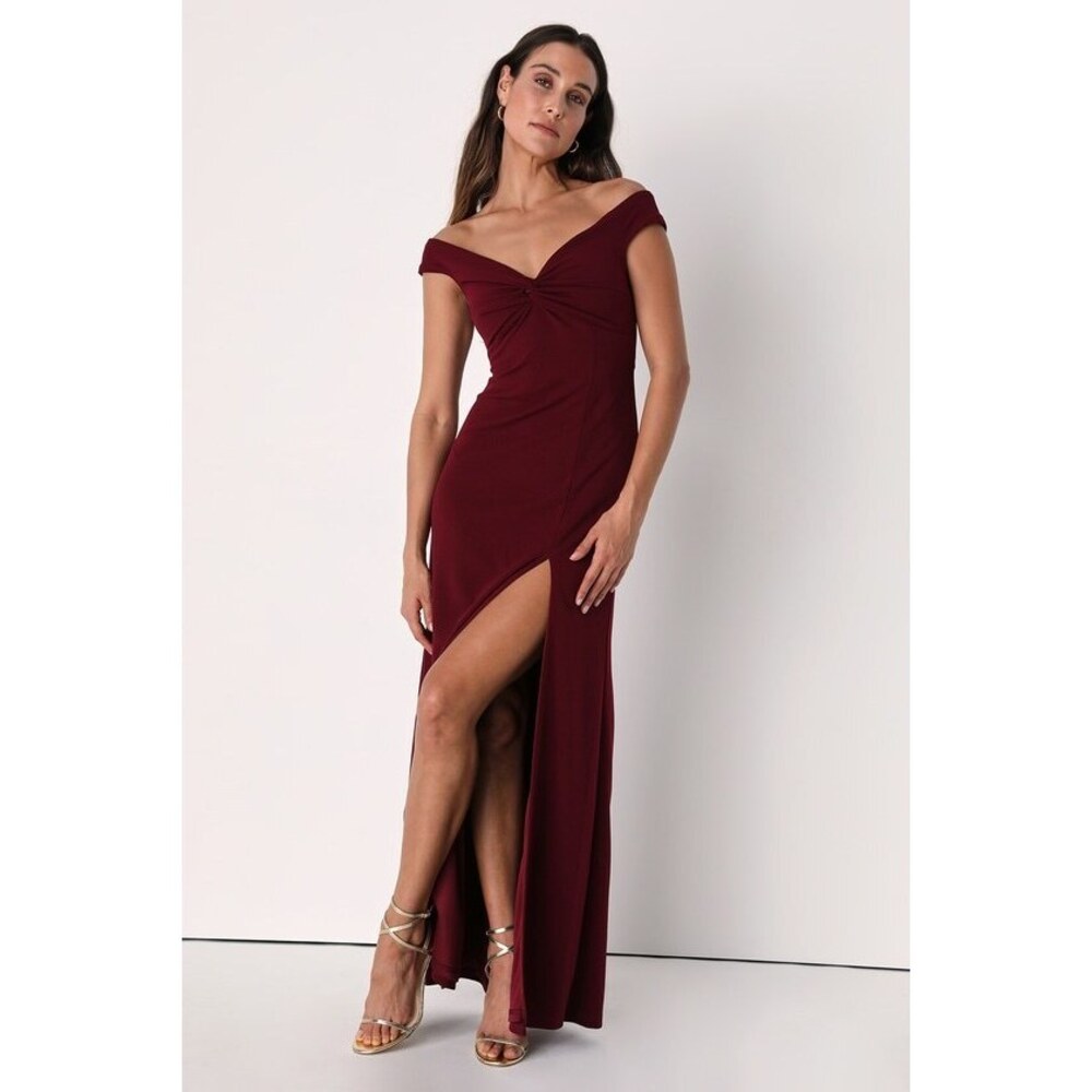 Lulus Behold My Love Burgundy Off-the-shoulder Twist-front Maxi Dress Red